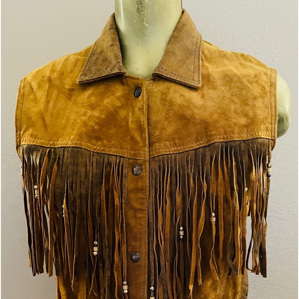 LEATHER RANCH Vintage 80’s SUEDE Western Beaded Leather VEST Size 1 - Picture 9 of 16